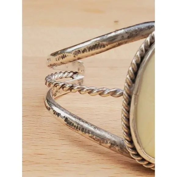 Navajo White Bone Sterling Silver Twisted Rope Cuff Bracelet Small 6.5in - Picture 4 of 9